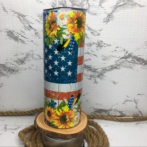 Sunflower Rustic Patriotic Sublimation Tumbler